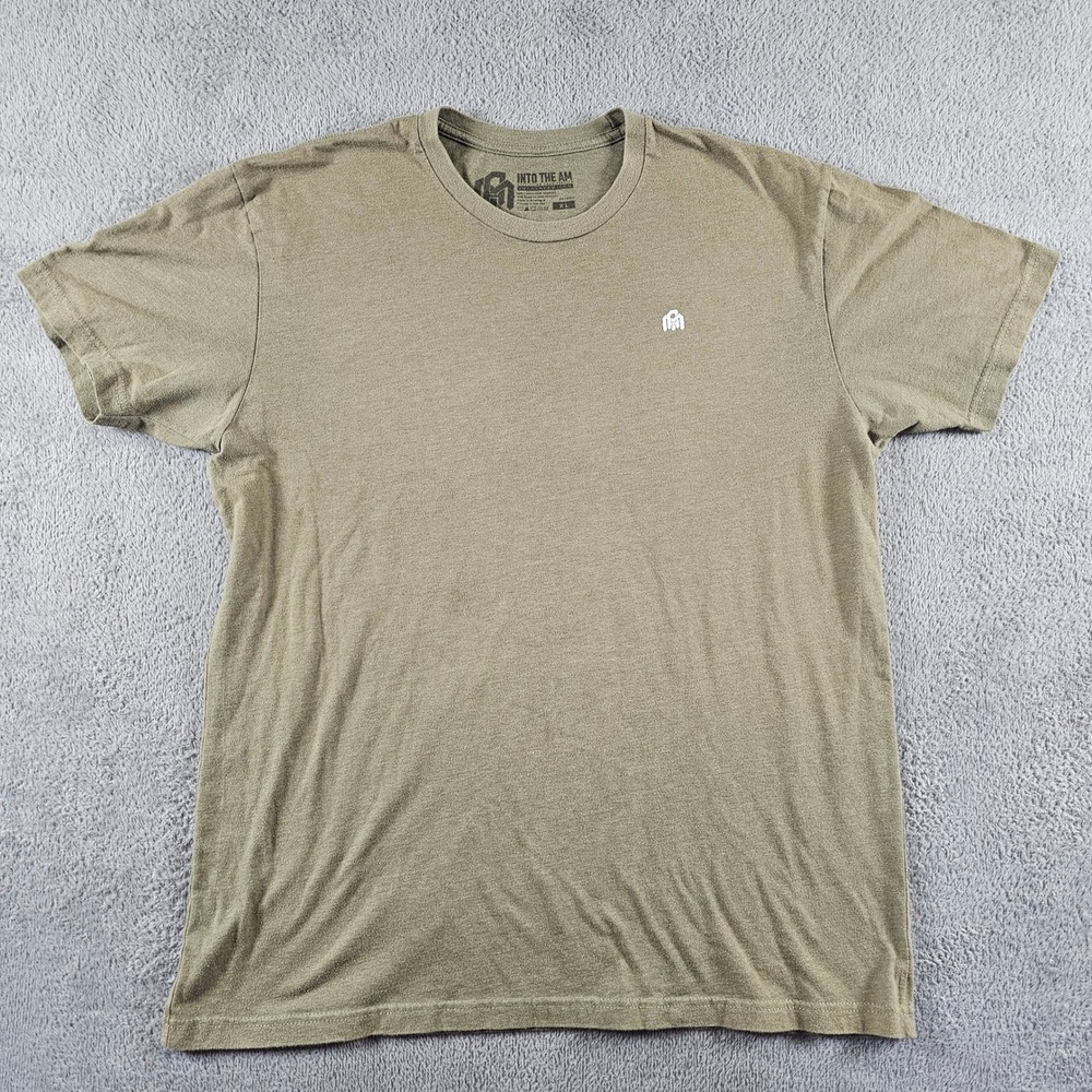 Into The AM Mens XL T-Shirt Olive Green Heather Crewneck Short Sleeve Logo Tee